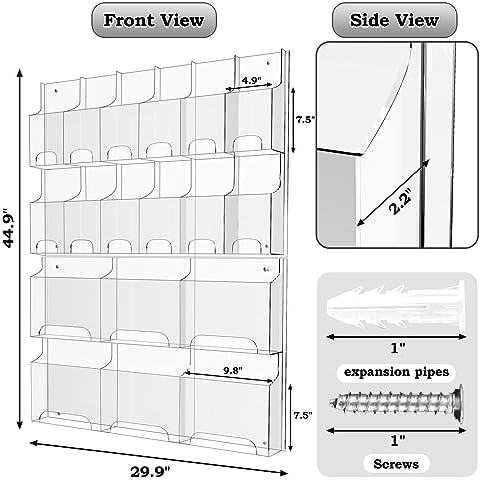 Acrylic Brochure Pamphlet Holder, 6 Magazine Holders and 12 Pamphlet Holders, Clear Brochure Display Holder Wall Mount, Trifold Flyer Rack, Literature Storage Rack for Home, Offices, Waiting Room - Image 2