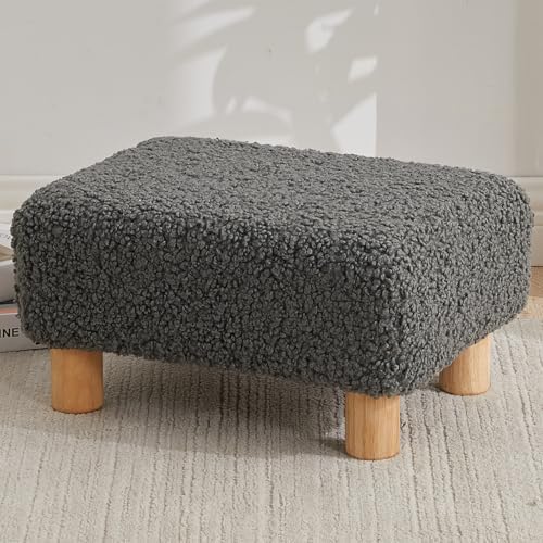 Small Foot Stool Ottoman, Sherpa Footstool Ottoman Foot Rest for Couch, Rectangle Footstools and Ottomans Small for Living Room, Entryway and Bedroom (Gray) by FIMIVIBI