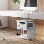 Printer Stand Under Desk Printer Table with Wheels 2 Tier Small Printer Cart with Storage Bag Desktop White Printer Stands for Home Office Fax Machine Scanner Files (White) - Image 7