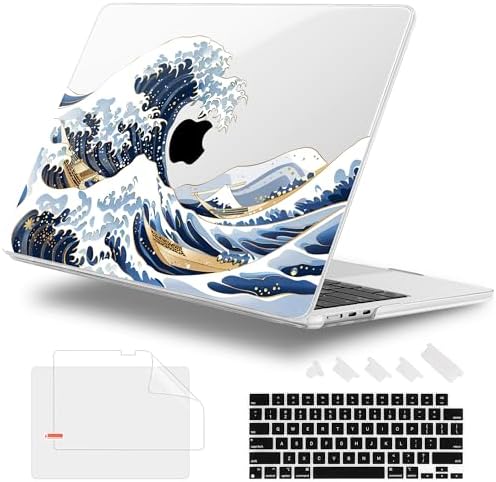 Case for 2026/2025/2024/2023 MacBook Air 15-inch Laptop Release M5 A3448 /M4 A3241 /M3 A3114 /M2 A2941, Stylish Protective Hard Shell Cover for MacBook Air 15.3 inch, Wave Illustration by WelcomeViseNewitems