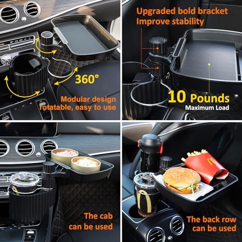 Car Large Cup Holder Expander, 3-in-1 Cupholder Extender with Swivel and Detachable Snack Food Tray Table for Eating, Travel Essentials for Road Trips for Driver. Model A - Image 4