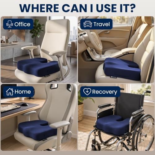 5 STARS UNITED Seat Cushion - Memory Foam Chair Cushion for Tailbone Pain Relief - Ergonomic Support for Coccyx, Sciatica & Butt - Office, Desk & Gaming Chair, Car Seat, Wheelchair, Airplane, Blue - Image 3
