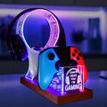 YuanDian Gamer Gifts for Teenage Boy, Can't Hear You I'm Gaming Headset and Controller Stand, Acrylic Wooden Controller Holder with Blue Pink LED Night Light, Desk Decor Gift by YuanDian