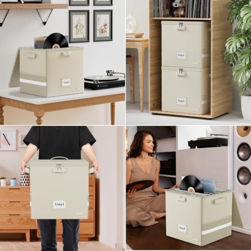 DocSafe Fireproof Vinyl Record Storage Box with Lock, Beige, 13"x13"x13" - Image 5