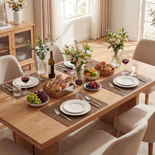 Artoid Mode Brown Faux Leather Placemats Set of 8, 12x18 Inch Waterproof Wipeable Heat Resistant Vinyl Place Mats, Reversible Table Mats for Kitchen Dining Decor - Image 3