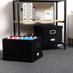 PRANDOM File Organizer Box - Set of 1 Collapsible Decorative Linen Filing Storage Hanging File Folders with Lids Office Cabinet Letter/Legal Size Black (17x14x11.2 inch) - Image 3