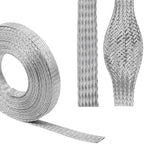 Tinned Copper Braid Wire Shielding Ground Strap Metal Cable Sleeve Expandable Flexible Flat Mesh (1/2 in Wide(0.32 in Dia)-115ft) by BuyUneed