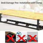 31Inch Extendable Under Desk Cable Management Tray, Metal Cable Management Tray Under Desk Cord Management with Clamp, Extendable Power Strip Cord Holder for Wire Cable Management - Image 6