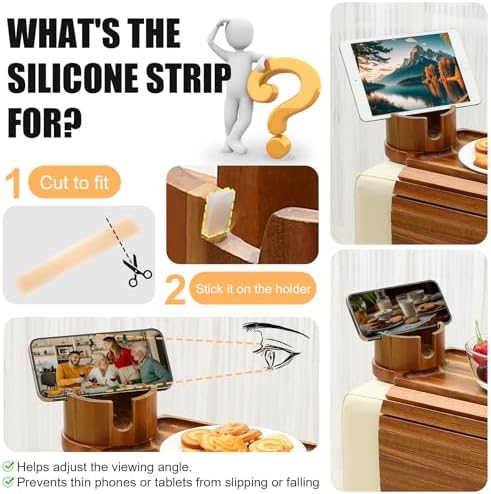 Couch Cup Holder Tray,Acacia Wood Couch Arm Table with Phone Holder, Large Foldable Sofa Arm Tray for Drink Snacks Table - Image 5