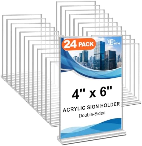 EHWINE 24 Pack Acrylic Sign Holders 4x6 Double-Sided Tabletop Display Stands for Menus Flyers & Signs, Clear Acrylic Picture Frame for Office Business Store & Events by EHWINE