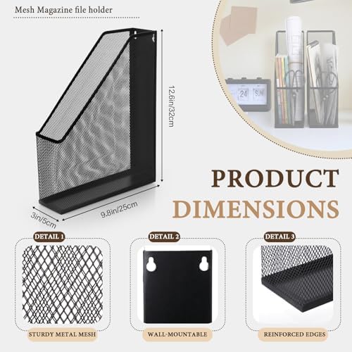 Sliner 4 Pack Metal Magazine Holder Black Mesh Steel Document Rack 1 Section File Organizer Extra Wide Magazine Folder Storage Desk Tidy for Office Home, 12.6”x 9.8”x 3” - Image 2