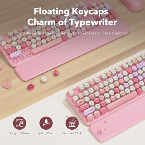 Wireless Keyboard and Mouse Combo, Round Keycaps, Magnetic Wrist Rest, Pink - Image 3