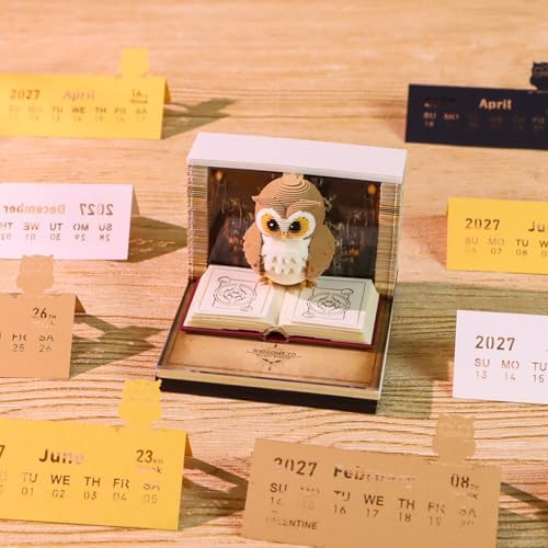 3D Memo Pad, 3D Calendar 2027, Time Piece Calendar, Tear-Off Calendars 2027, 3D Paper Carving Art Memo Pad, Art Carving Sticky Notes for Office Home Gifts Ornaments (Owl) - Image 3