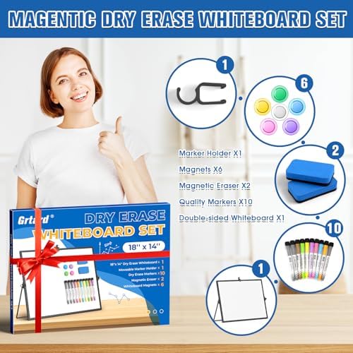 Grtard Magnetic Dry Erase Board with Stand, 18''x14'' Desktop Whiteboard - Image 2
