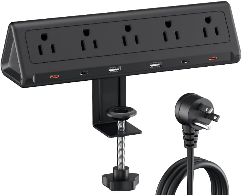 AnnTane Desk Clamp Power Strip USBC, 40W Fast Charging, 10 Ft, Black by anntane