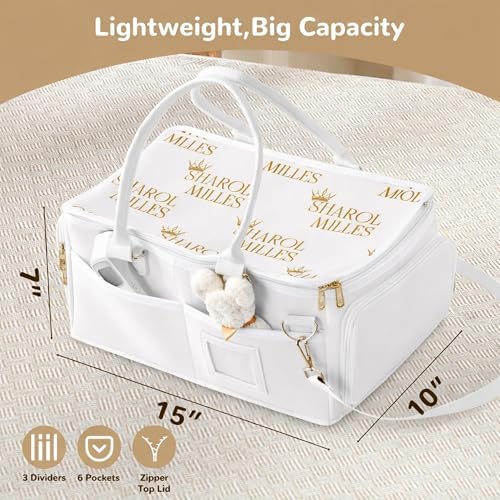 Portable Diaper Caddy, Large 17.1L Nursery Storage Basket with Handle, Baby Essentials Organizer for Changing Table, Travel Use, Light Beige - Image 5