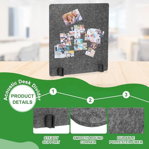 PATIKIL Desk Dividers 24" x 24", 1 Pack Desk Privacy Panel Freestanding Noise Reducing Partition Acoustic Panel with 4Pcs Support Feet for Testing Office Home Library, Dark Gray Style B - Image 3