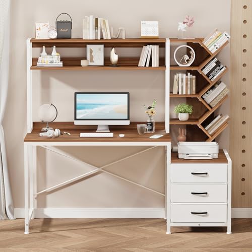 YOMILUVE 52" Computer Desk with Bookshelf, 3 Drawers ＆ Hutch for Bedroom by YomiluveDesign