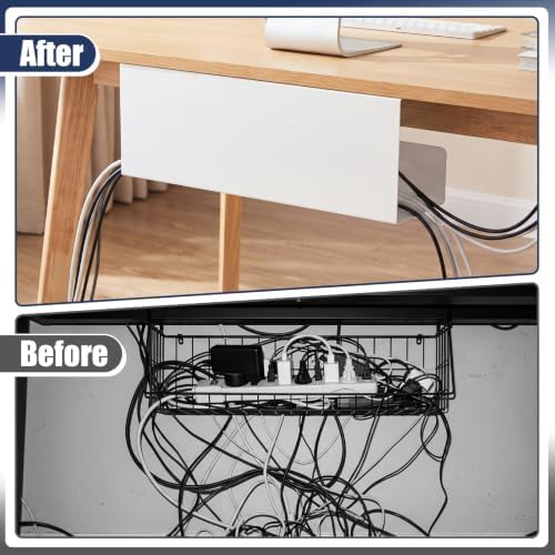 2 Pack Under Desk Cable Management Tray,Hold 11 lbs, 16 x 6 x 6 Inch, White - Image 4