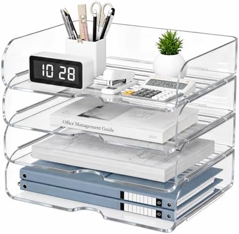 HIYOHIYO Clear Office Desk Organizer for A4 Letter Paper, 4 Tier Horizontal by HIYOHIYO