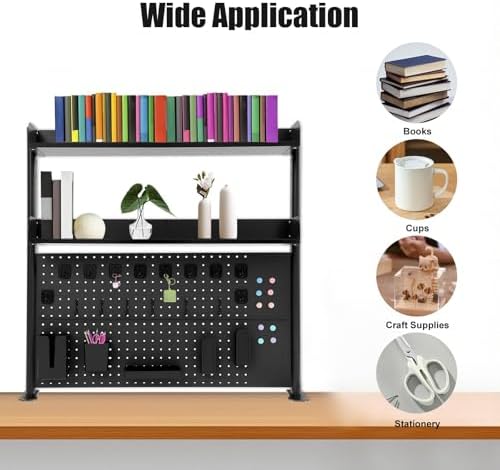 Clamp on Desk Organizer Shelf with Pegboard, Multipurpose Desktop Hutch Desk Bookshelf Desktop Bookcase Storage Rack Display Shelf for Home Office Dorm, Study Rooms, Bedrooms (Black) - Image 4