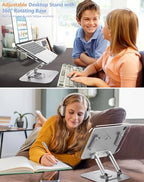 ACIsland Acrylic Book Stand for Reading-Adjustable Holder with 360° Rotating Base & Page Clips- Foldable Desktop Ricer for displaying Cookbook-Sheet Music-Laptop-Recipe-Textbook-Hands Free-Aluminium - Image 3