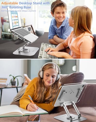 ACIsland Acrylic Book Stand for Reading-Adjustable Holder with 360° Rotating Base & Page Clips- Foldable Desktop Ricer for displaying Cookbook-Sheet Music-Laptop-Recipe-Textbook-Hands Free-Aluminium - Image 3