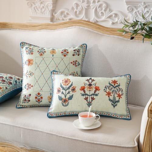 ISAENNE Linen Square Throw Pillow Cover,Set of 2,18"x18"-Floralsea B - Image 6