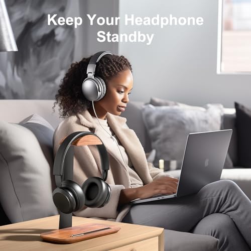 UPERGO Walnut Headphone Stand, Wood Headset Holder with Storage for Desk - Image 4