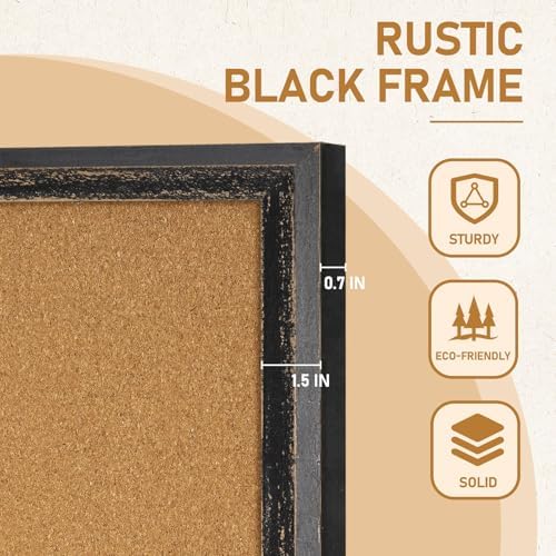 DOLLAR BOSS Cork Board, 48" X 36" Rustic Framed Bulletin Board, Black - Image 4
