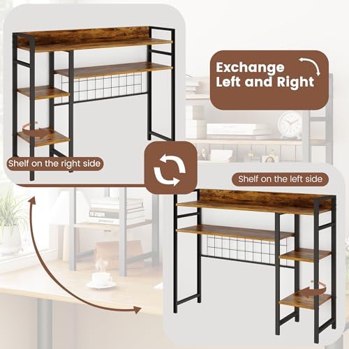 WAYTRIM Desk Shelf, Wood Desk Organizer Shelf 4 Tier Countertop Desktop Bookshelf Cubicle Storage Rack Top of Desk, Desk Hutch Dorm for Top of Desk Pegboard Hooks Set Desktop Display Rack (Brown) - Image 5