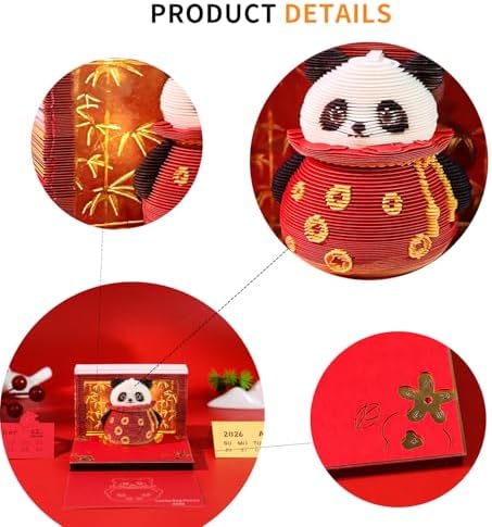 3D Memo Pad, 3D Calendar 2027, Time Piece Calendar, Tear-Off Calendars 2027, 3D Paper Carving Art Memo Pad, Art Carving Sticky Notes for Office Home Gifts Ornaments (Lucky Bag Panda) - Image 6