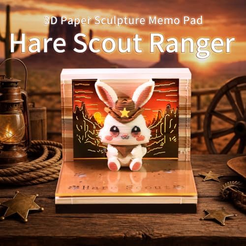 3D Memo Pad Time Piece Calendar 2027, 3D Tear-Off Art Desk Calendar 2027, Creative 3D Memo Pad Paper Art Tree House DIY Paper Carving Decoration (Rabbit Warrior) - Image 2