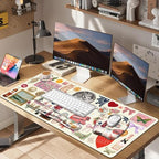 Beige Mouse Pad with Wrist Support 4 in1 Set, XXL Big Game Mousepad + Keyboard Wrist Rest + Mouse Wrist Rest Pad +Coaster Gaming Mat for Home Office Work Computer I Cute Design Stickers - Image 5