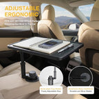 Car Desk for Laptop，Car Tray with 360° Rotating Cup Holder,Adjustable Height, Black Leather Texture Color Compatible with Tesla Model 3/Y/S, Ford，Toyota Sienna/Most Vehicles - Image 3