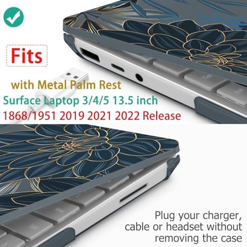 Mektron Case for 13.5" Microsoft Surface Laptop 5/4/3 with Metal Palm Rest Model 1951/1868, 2019/2021/2022 Release Plastic Hard Shell Cover with Screen Protector + Keyboard Cover, Dahlia Flower C035 - Image 3
