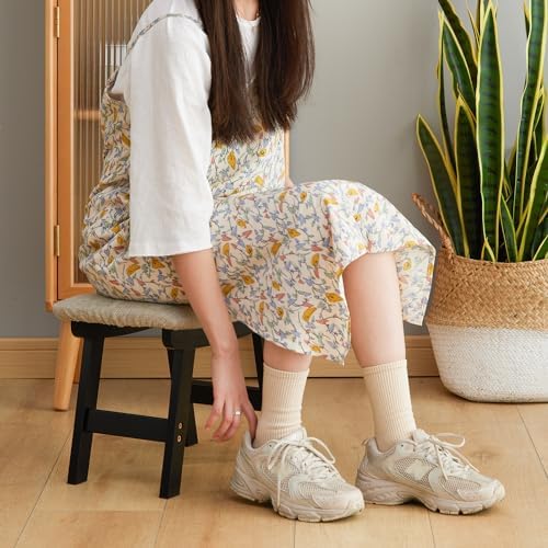 Foot Stool Ottoman Foot Rest Under Desk,Small Stool for Living Room, Bedroom and Kitchen (Black Legs - Beige Stool Surface) - Image 5