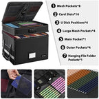 DocSafe File Box with Lock,Multi-Layer Fireproof Document Box Collapsible File Storage Organizer with Pockets/Handle,Large Portable Home Office Filing Safe for Hanging Letter/Legal Size Folders,Black - Image 2