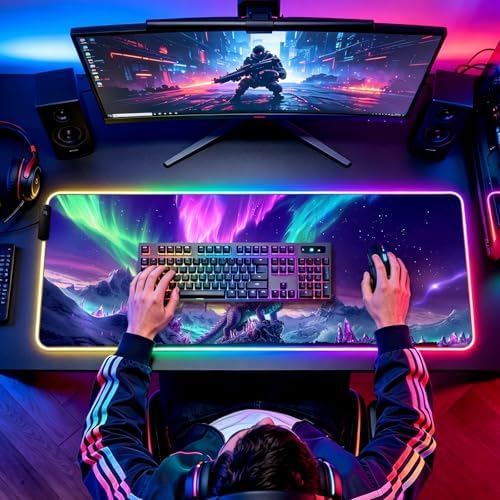 RGB Dragon Under Aurora Sky Gaming Desk Mat & Mouse Pad, XL - Image 7
