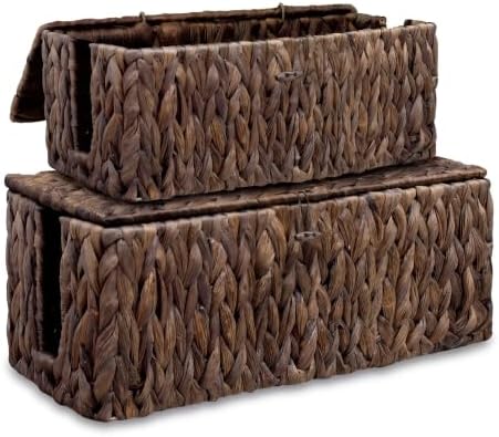 efluky 2 Pack Water Hyacinth Floor Cord Covers with Lid, Hand-Woven Cable Management Box, 2 Open Slots Cord Box to to Hide USB Wire, Power Strip & Charger for Home & Office and Dorm, Brown by efluky