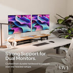 KIVY Dual Monitor Riser With Integrated Metal Shelf - Wooden Desk Shelf - Image 6