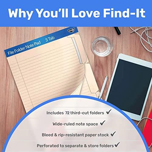 Find It File Folder Notepad - Pack of 72-9.5 x 12.5 Inch Notebook Organizer Folders for Filing, Document, and Clipboard Organization - Cream - Image 6
