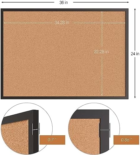 Cork Board Bulletin Board 24 x 36, Black Wood Framed 2x3 Corkboard, Office Board for Wall Cork, Large Wall Mounted Notice Pin Board with 16 Push Pins for School, Home & Office - Image 5