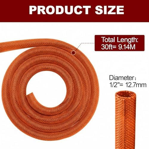 Automotive Wire Loom High Temperature Braided Wire Loom, Split-Sleeve Heat Resistant Wiring Loom Cord Cover for Harness Wires, Self-Wrapping Heavy Duty Sheathing Cable Management Orange (1/2"-30Feet) - Image 4