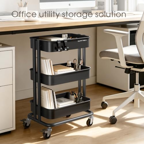 3 Tier Rolling Cart Metal Utility Cart with Lockable Wheels Home Office - Image 6