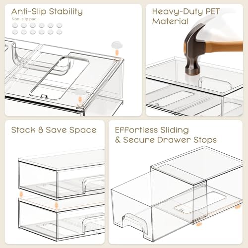 Criusia Stackable Storage Drawers, 3 Pack Clear Acrylic Makeup & Bathroom Organizer, Versatile Storage Bins for Vanity, Under Sink, Kitchen Cabinets & Pantry - Image 4