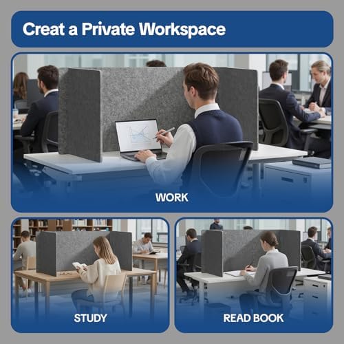 Desk Divider Privacy Screen 3 Panel Sound Absorbing - 47.2”x 23.6”x 19.7” Freestanding Acoustic Partitions for Office, Noise Reducing Panels for School, Home, Library,Dark Grey - Image 5