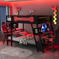 Polibi Full Over Full Bunk Bed with 2 Built-in Gaming Desks, USB Charging Ports & Pegboard Organizer, Heavy-Duty Gaming Bed Frame for Teens/Adults, Red (Full Size) by Polibi