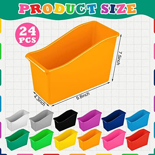 Jinei 24 Pack Book Bins for Classroom with Name Labels, 12 Color Rainbow - Image 2