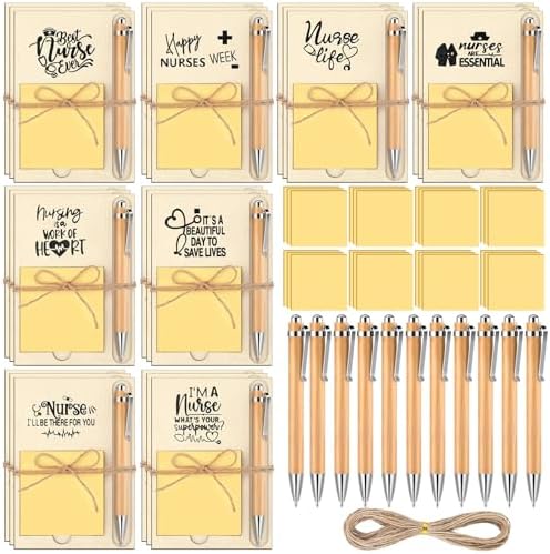 Thenshop 72 Pcs Christmas Nurse Appreciation Gifts Nurse Week Gifts Christmas Bulk 24 Inspirational Wooden Sticky Notes Holder 24 Sticky Notes 24 Ballpoint Pens for Doctor Coworker to Do List Supplies by Thenshop